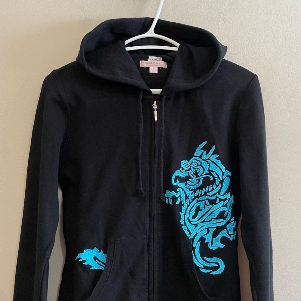 Y2K Romeo & Juliet Couture Black Dragon Zip-Up Hoodie – L (Fits M/L) Like New - Picture 4 of 15